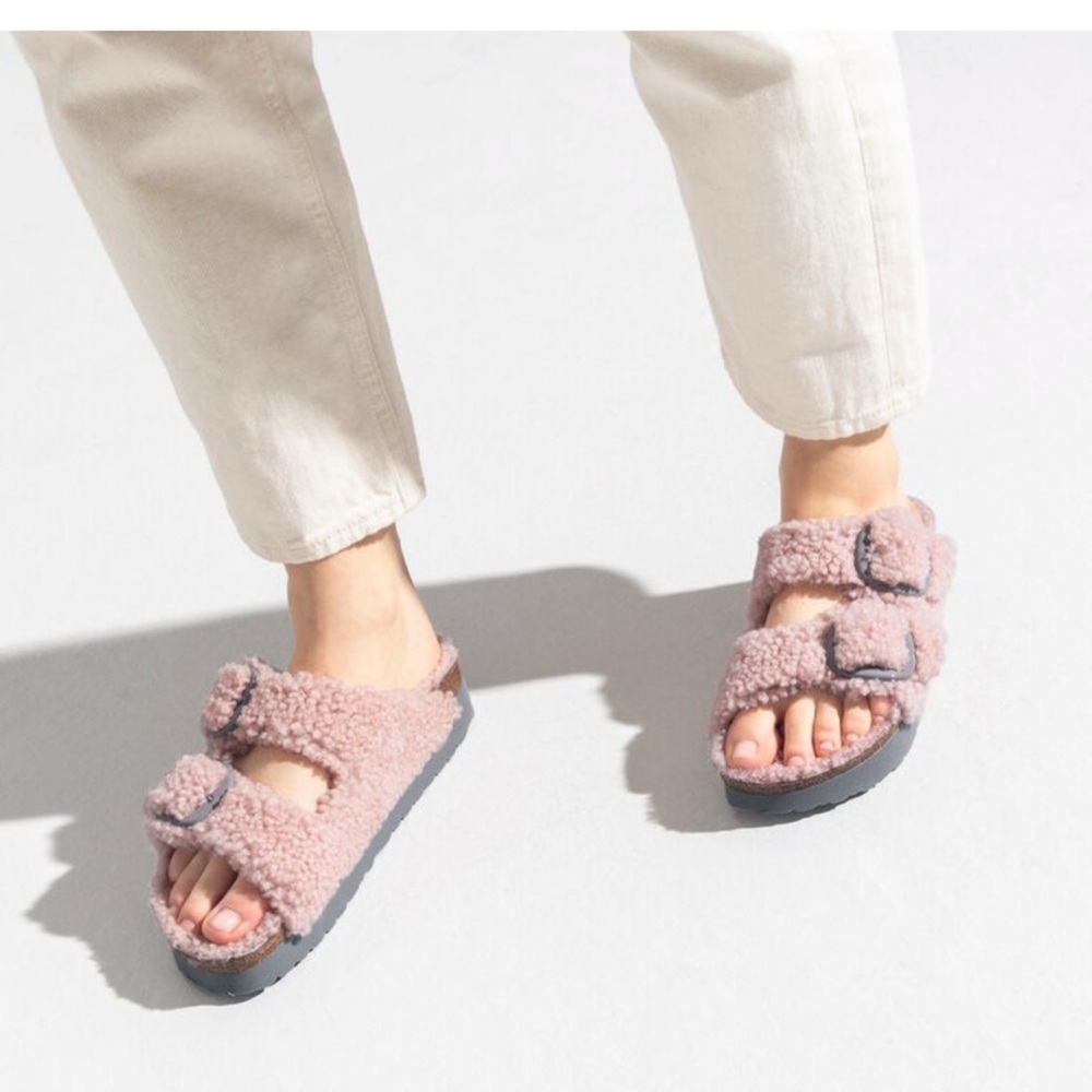 BIRKENSTOCK PAPILLIO Arizona big buckle teddy shearling pink slippers sandals